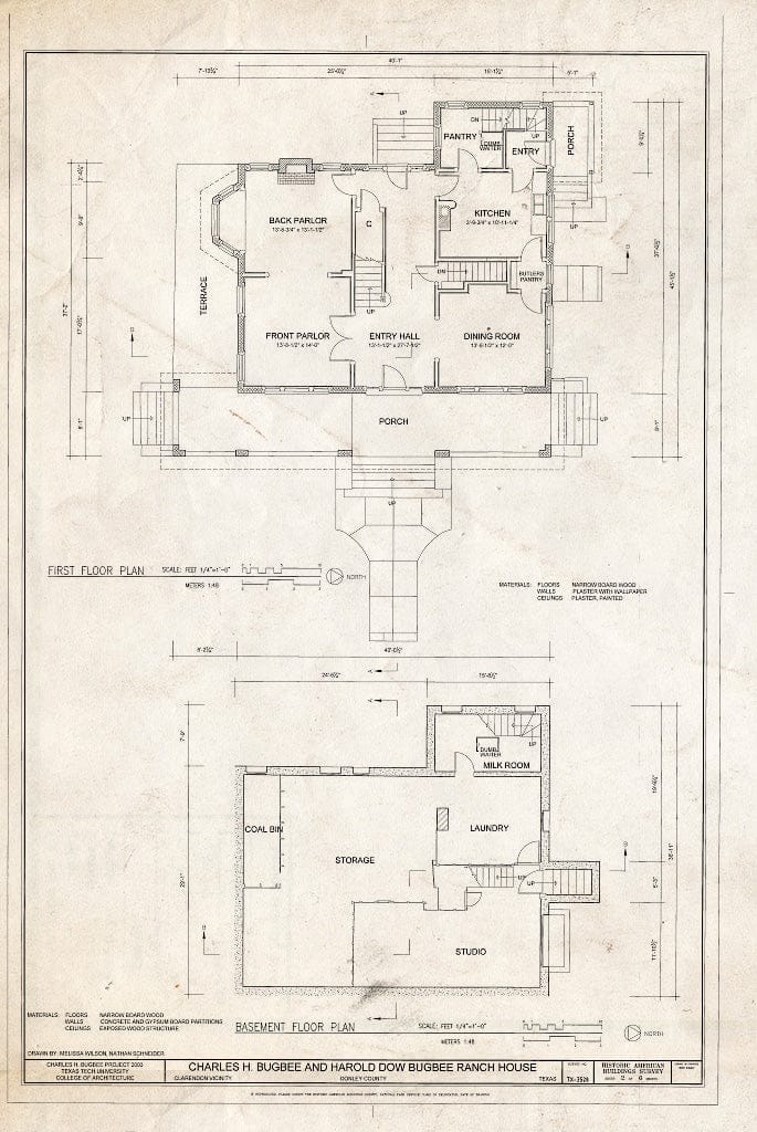 Bugbee Ranch Map Blueprint Basement & First Floor Plan - Charles H. Bugbee & Harold Dow ...