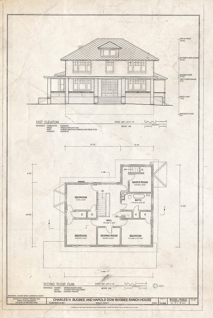 Blueprint East Elevation & Second Floor Plan - Charles H. Bugbee & Har ...