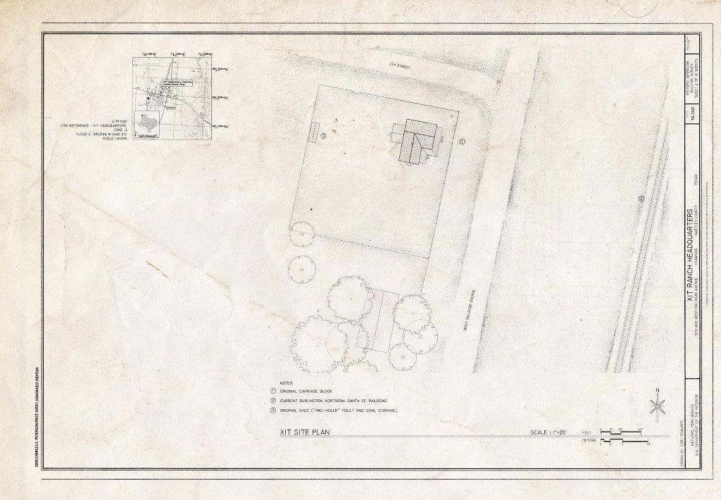 Blueprint Site Plan - XIT Ranch Headquarters, Fifth and West Railroad Avenue, Channing, Hartley County, TX