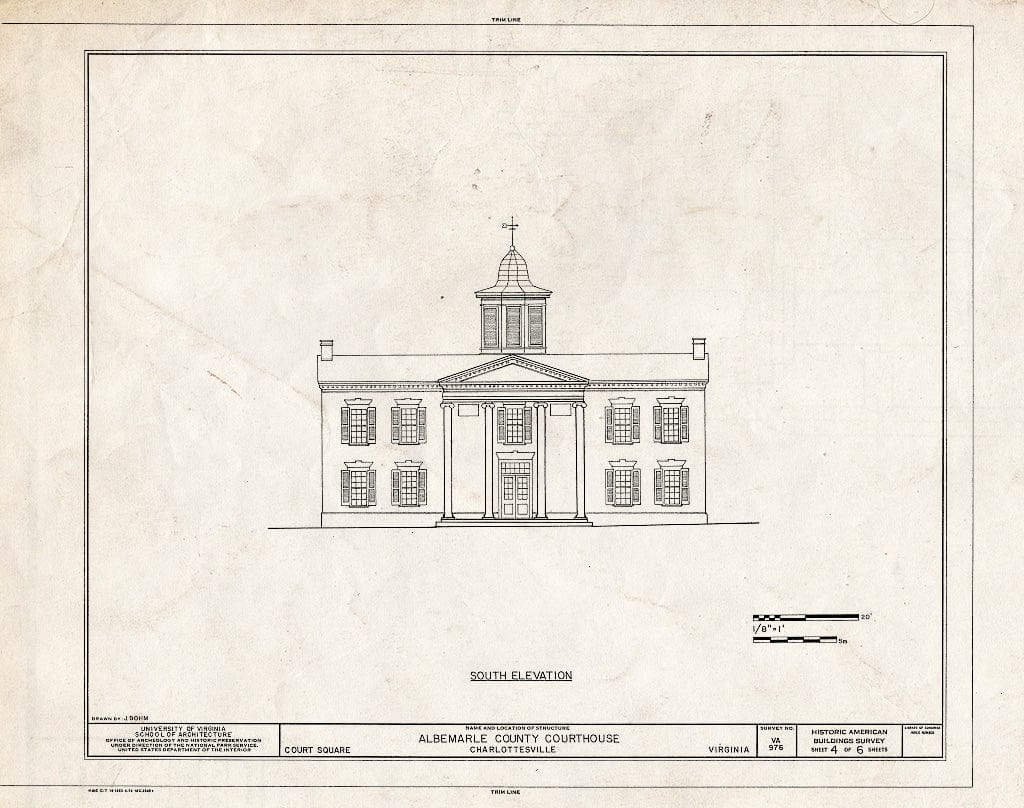 Blueprint South Elevation - Albemarle County Courthouse, Court Square, Charlottesville, Charlottesville, VA