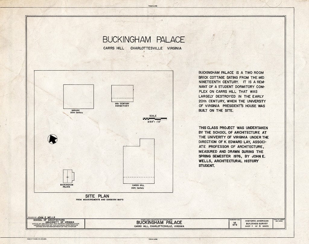 Blueprint Site Plan and Statement of Significance - Buckingham Palace, Carr's Hill, University of Virginia Campus, Charlottesville, Charlottesville, VA
