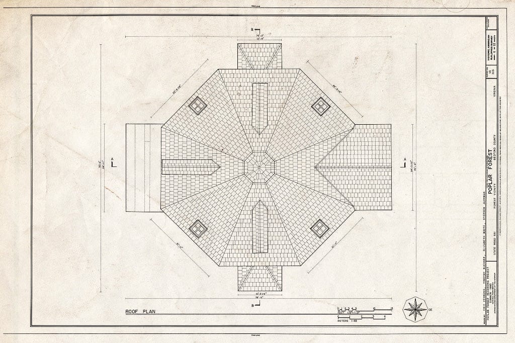 Blueprint 6. Roof Plan - Poplar Forest, State Route 661, Forest, Bedford County, VA