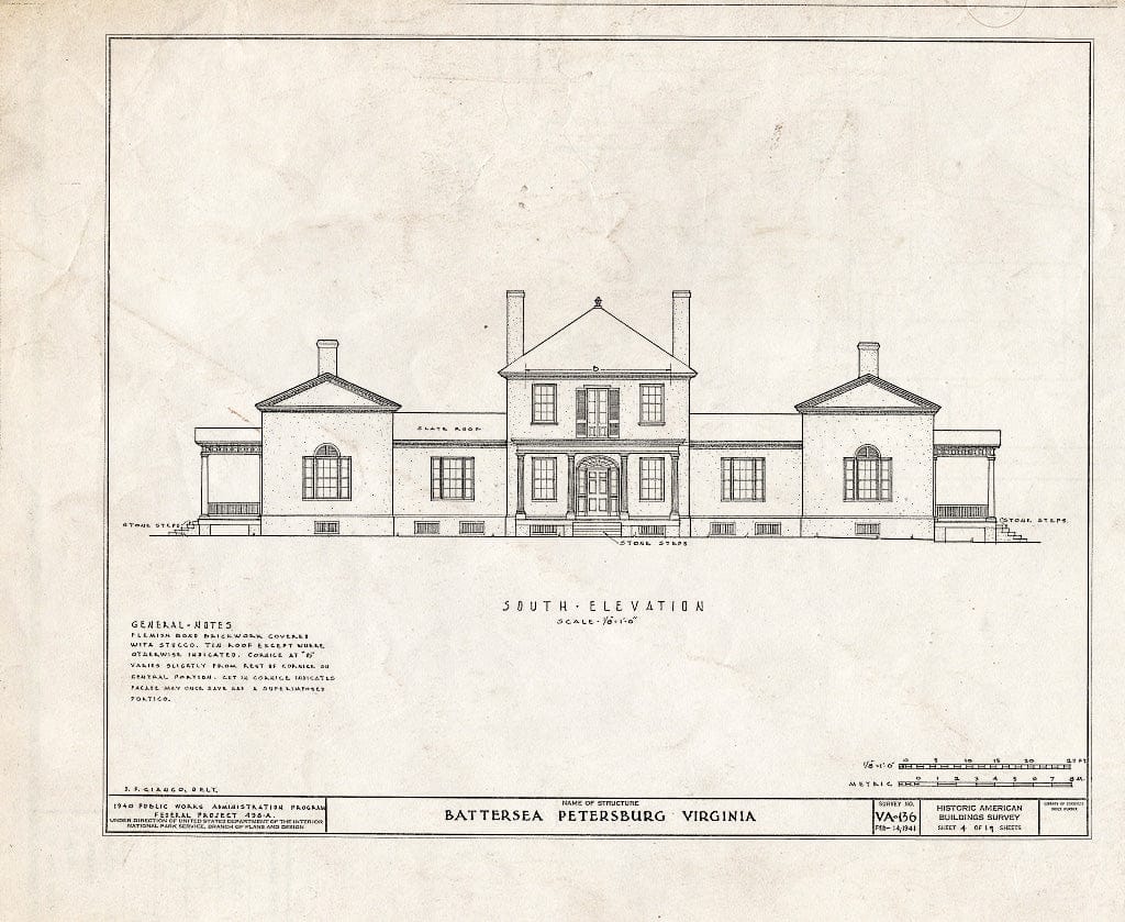 Blueprint HABS VA,27-PET,3- (Sheet 4 of 19) - Battersea, 793 Appomattox Street, Petersburg, Petersburg, VA