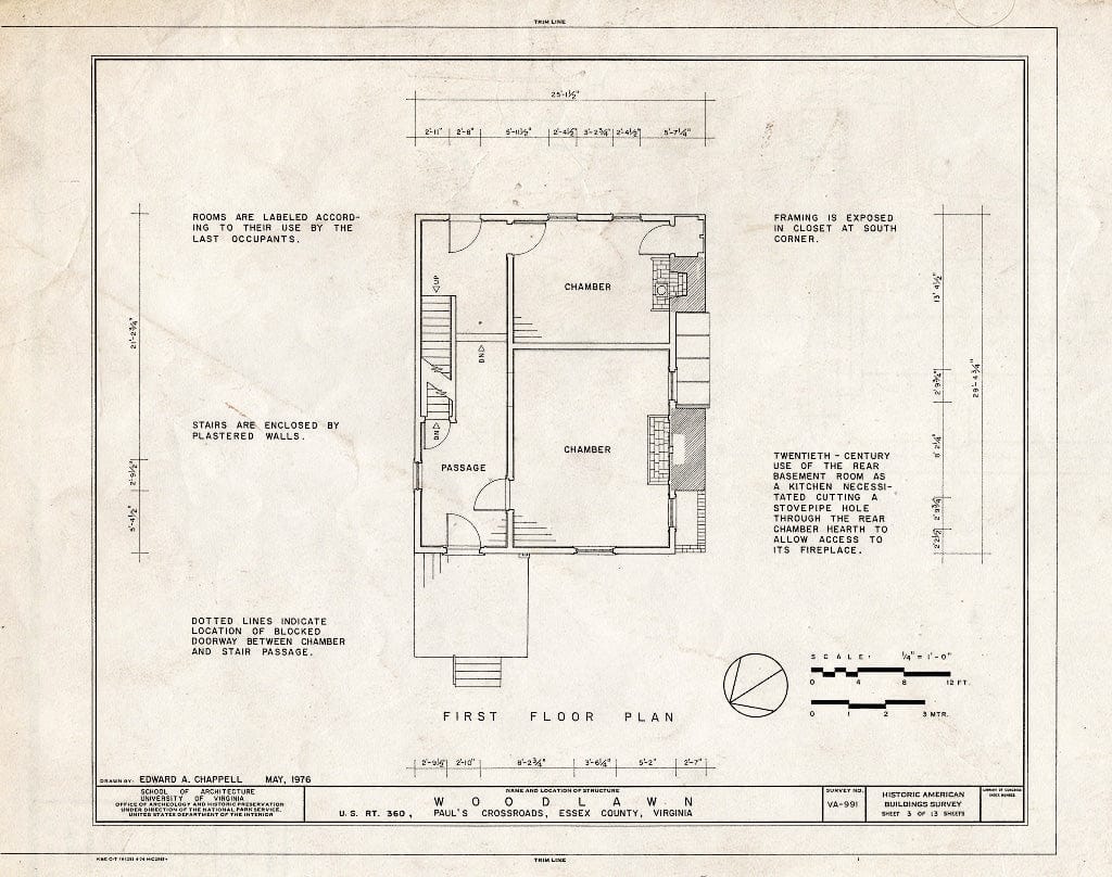 Blueprint First Floor Plan - Woodlawn, U.S. Route 360, Pauls Crossroad ...