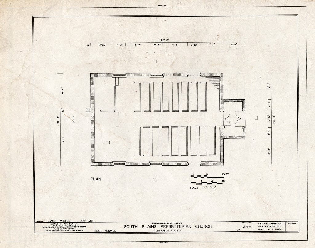 Blueprint Floor Plan - South Plains Presbyterian Church, State Routes 22 & 648 Vicinity, Keswick, Albemarle County, VA