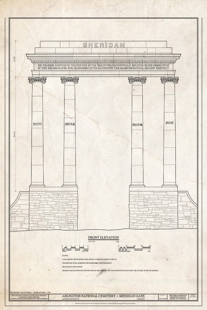Blueprint 4. Front Elevation - Arlington National Cemetery, Sheridan Gate, Arlington, Arlington County, VA