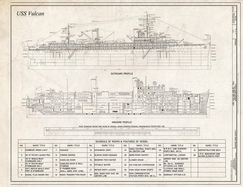 Blueprint Outboard Profile, Inboard Profile - USS Vulcan, James River Reserve Fleet, Newport News, Newport News, VA