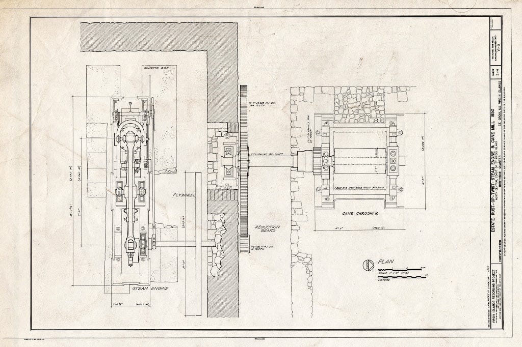 Blueprint Plan - Estate Rust-Op-Twist, Steam Engine & Cane Mill, Christiansted, St. Croix, VI