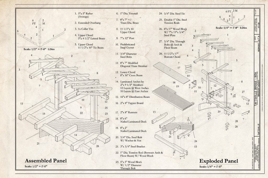 Blueprint Assembled Panel; Exploded Panel - Taftsville Bridge, Spannin ...