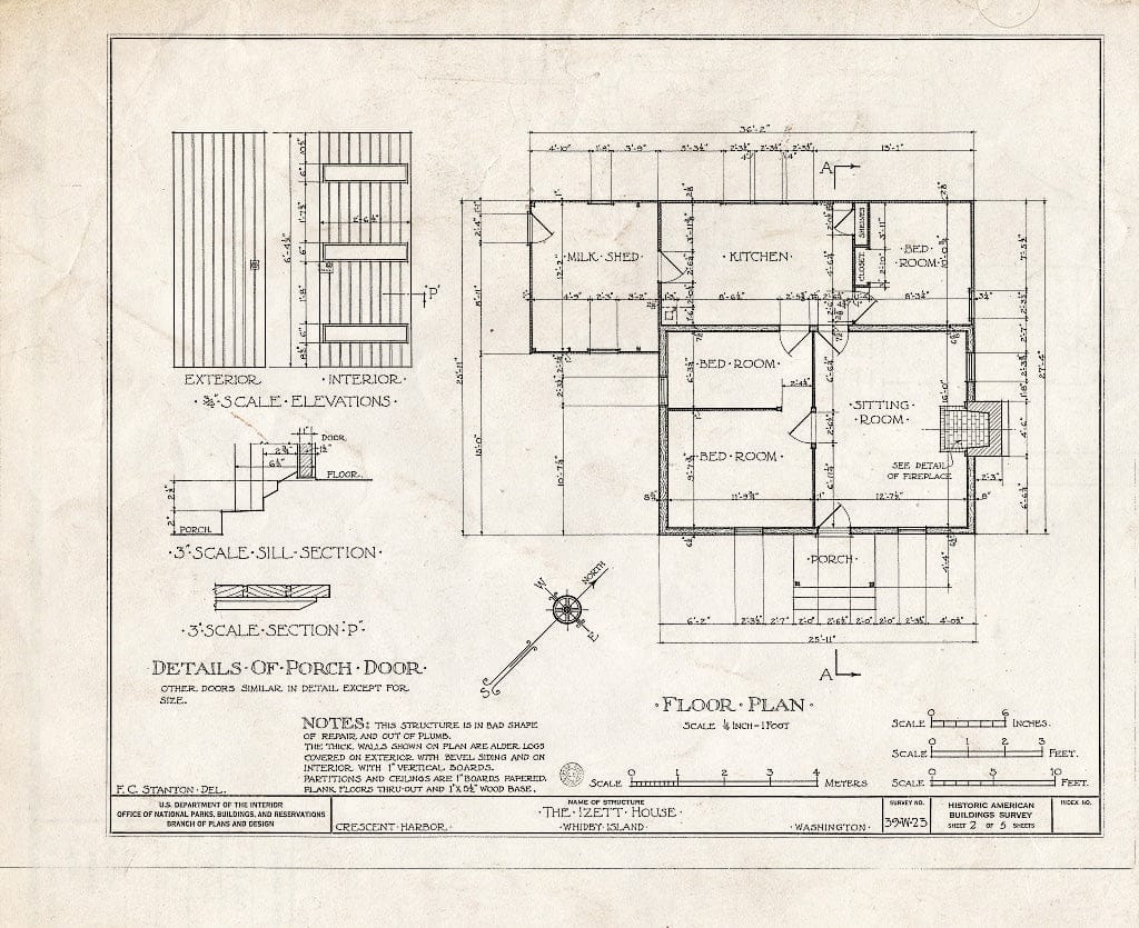 Blueprint HABS WASH,15-OAKHA.V,1- (Sheet 2 of 5) - Captain John M. Izett House, Whidby Island, Oak Harbor, Island County, WA