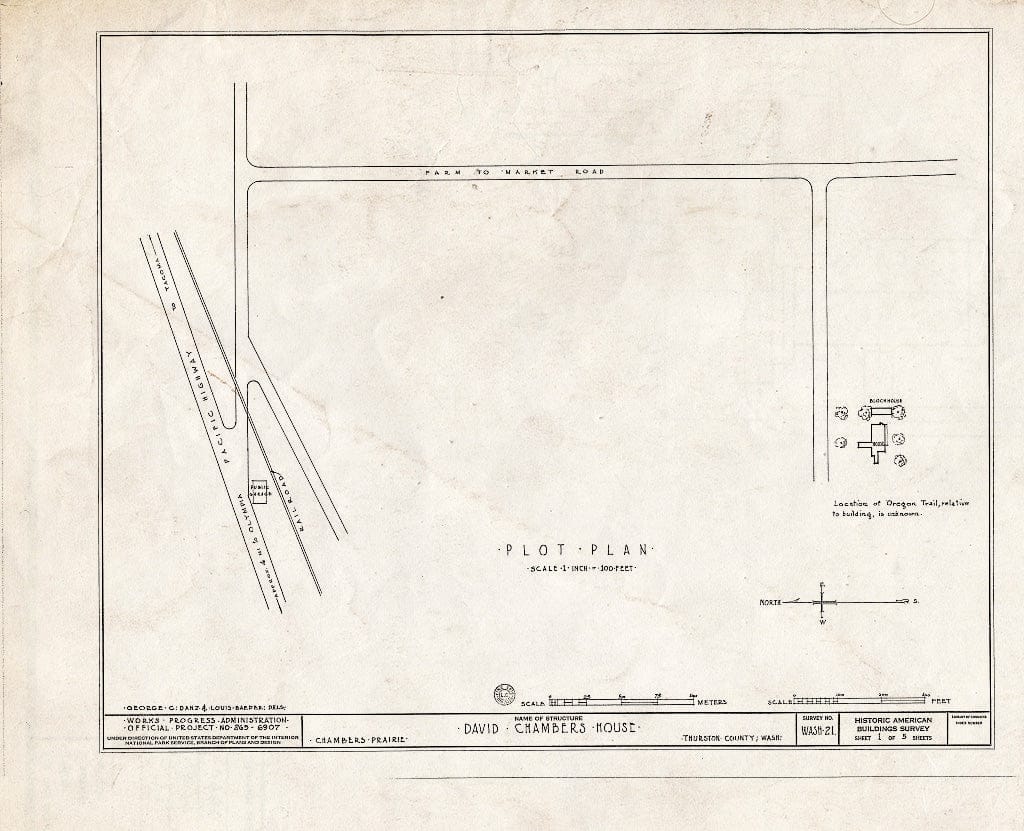Blueprint HABS WASH,34-Champ,1- (Sheet 1 of 5) - David Chambers House, Olympia, Thurston County, WA