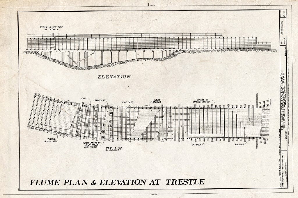 Blueprint Flume Plan & Elevation at Trestle - Puget Sound Power & Ligh ...