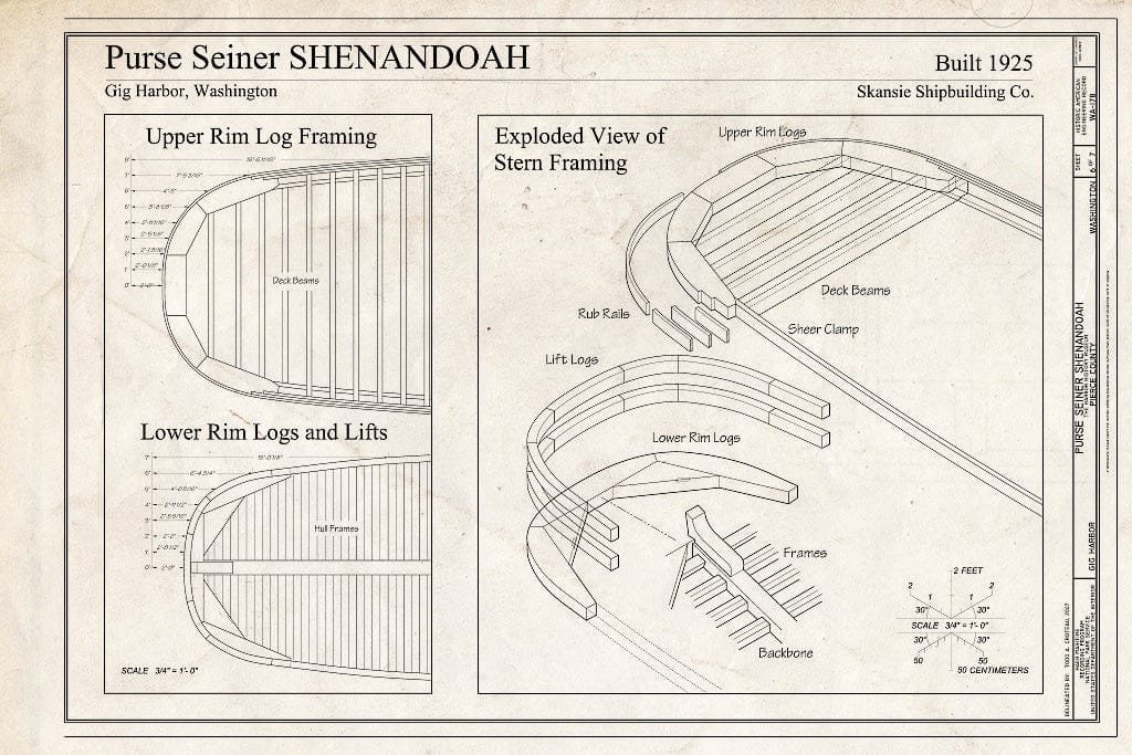 Blueprint Sections - Purse Seiner Shenandoah, Gig Harbor Peninsula Historical Society and Museum, Gig Harbor, Pierce County, WA