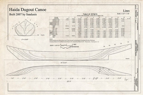 Blueprint Haida Dugout Canoe, Lines - Haida Dugout Canoe, The Center for Wooden Boats, Seattle, King County, WA