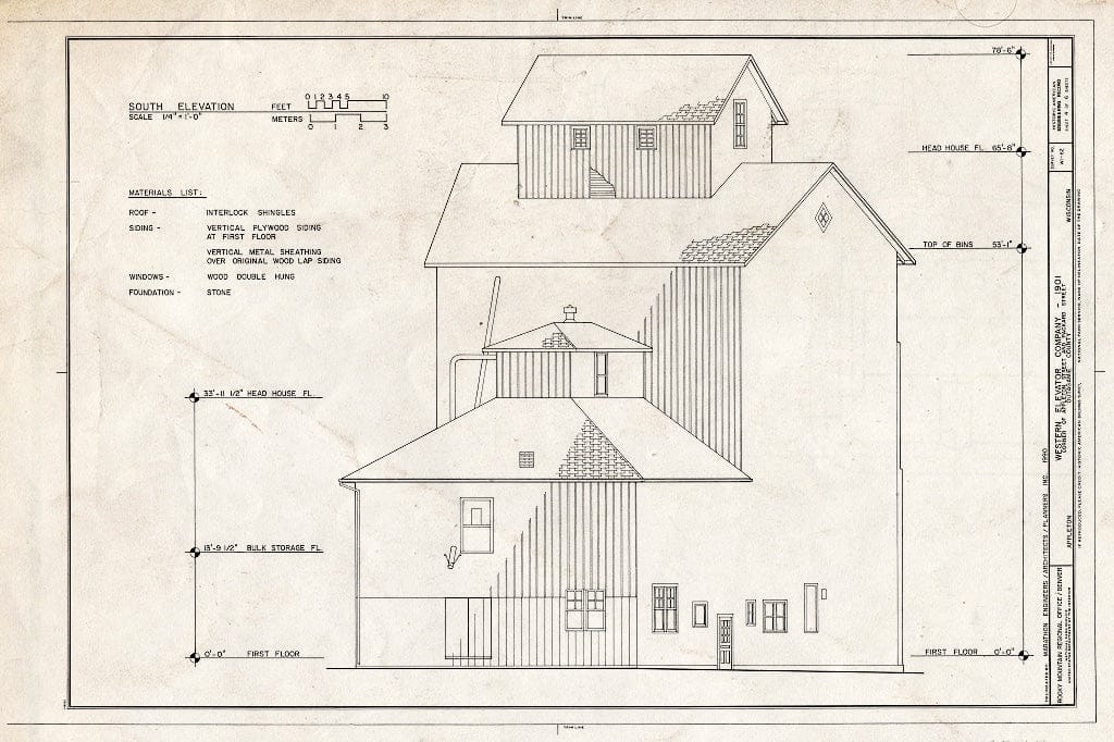 Blueprint South Elevation - Western Elevator Company, 507 North Appleton Street, Appleton, Outagamie County, WI