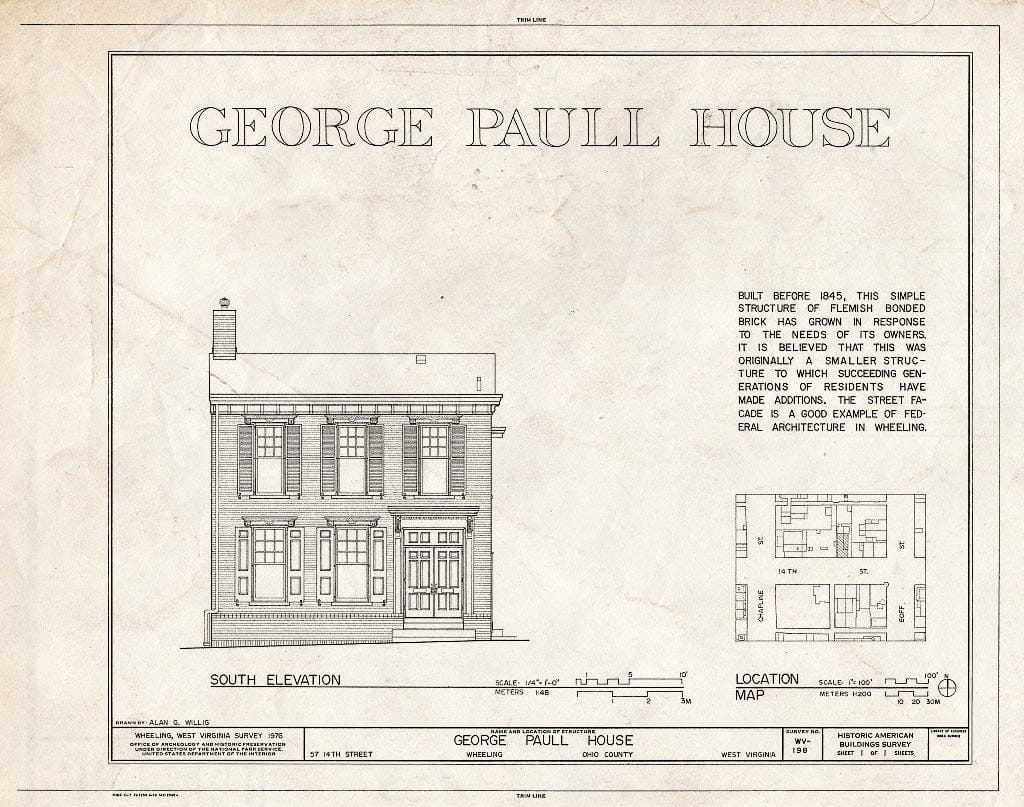 Blueprint HABS WVA,35-Wheel,22- (Sheet 1 of 1) - George Paull House, 57 Fourteenth Street, Wheeling, Ohio County, WV