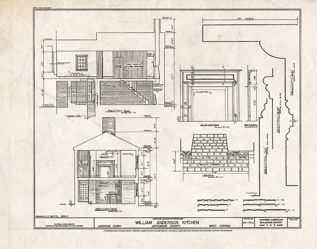 Blueprint HABS WVA,19-HARF,21A- (Sheet 3 of 3) - William Anderson House, Kitchen, Shenandoah Street, Harpers Ferry, Jefferson County, WV