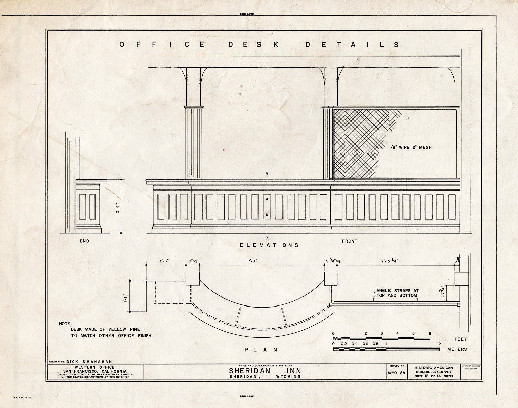 Blueprint 12. Office Desk Details - Sheridan Inn, Broadway Between 4th & 5th Streets, Sheridan, Sheridan County, WY