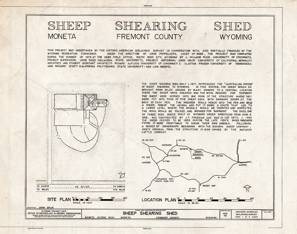 Blueprint Site Plan - Sheep Shearing Shed, Moneta Access Road, Moneta, Fremont County, WY