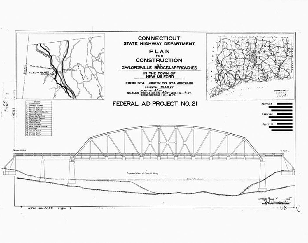 Historic Photo : Gaylordsville Bridge, Spanning Housatonic River at U.S. Highway 7, New Milford, Litchfield County, CT 1 Photograph