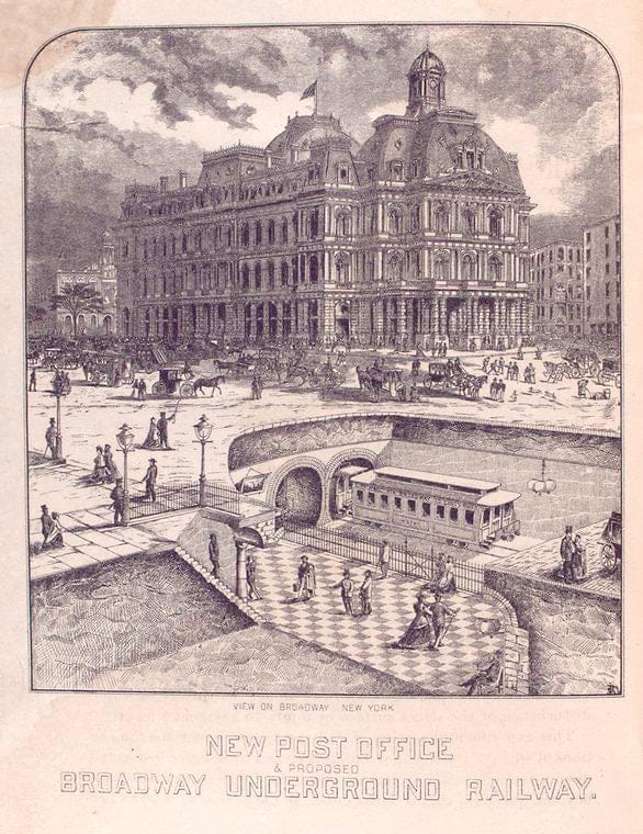 Art Print : 1872, New Post Office & Proposed Broadway Underground Railway. - Vintage Wall Art