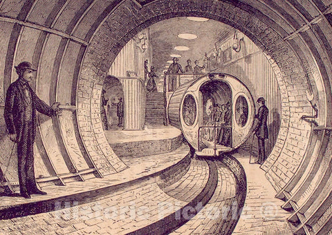 Art Print : 1872, View Looking from Within The Tunnel into The Station. - Vintage Wall Art