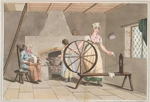 Art Print : 1814, Woman Spinning. - Vintage Wall Art