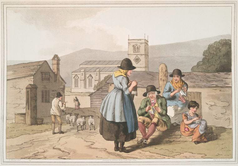 Art Print : 1814, Wensley Dale Knitters. - Vintage Wall Art