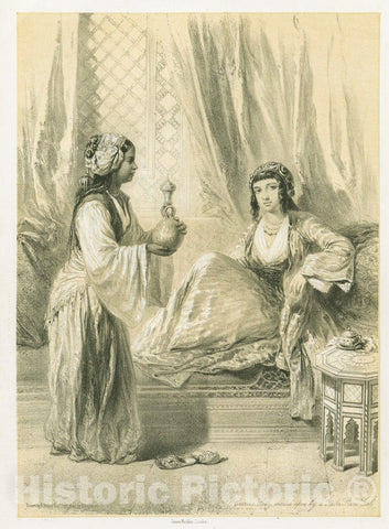 Art Print : 1851, Cairine Lady Waited Upon by a Galla Slave-Girl - Vintage Wall Art