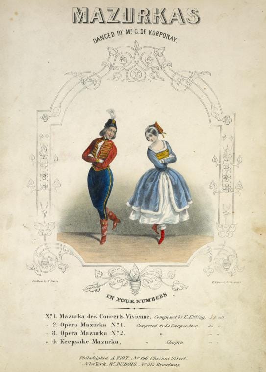 Art Print : Mazurkas Danced by Mr. G. De Korponay. [Lithograph] on Stone by H. Dacre. P. S. Duval, Lith. Phila, 1844 - Vintage Wall Art