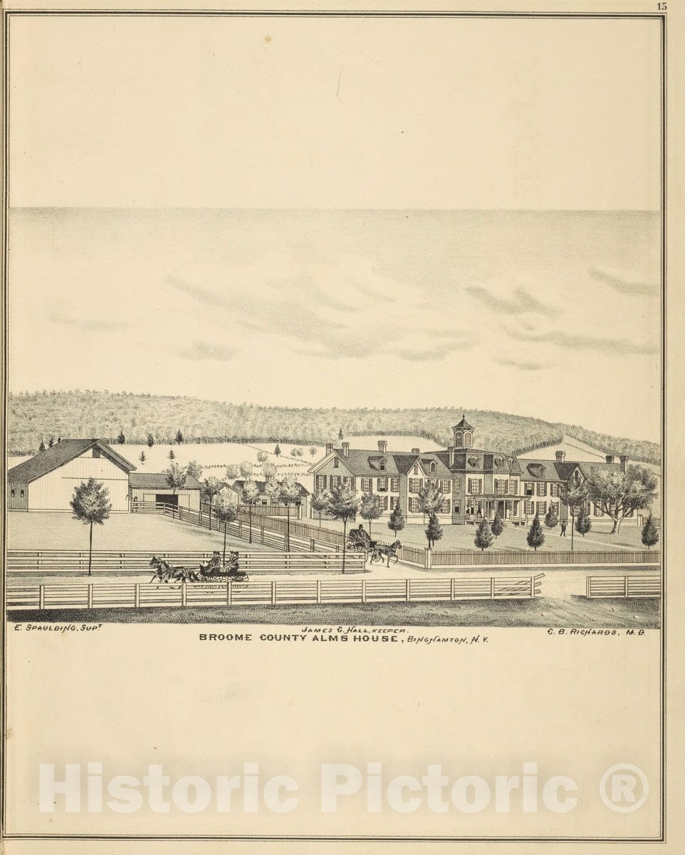 Art Print : 1876, Broome County Alms House, Binghamton, N.Y. - Vintage Wall Art