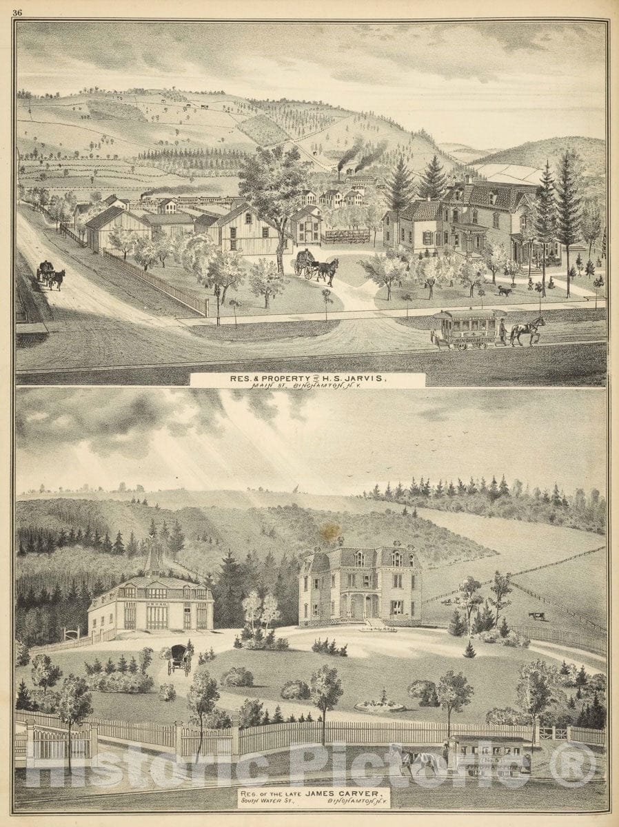 Art Print : 1876, Residence & Property of H.S. Jarvis, Main St,Binghamton, N.Y - Vintage Wall Art