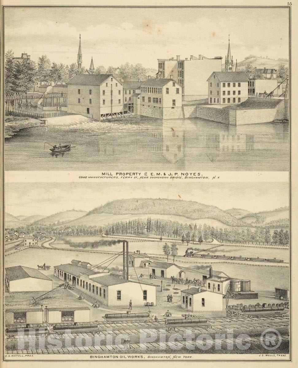 Art Print : 1876, Mill Property of E.M. & J.P. Noyes, Comb Manufacturers, Ferry St, Near Suspensi - Vintage Wall Art