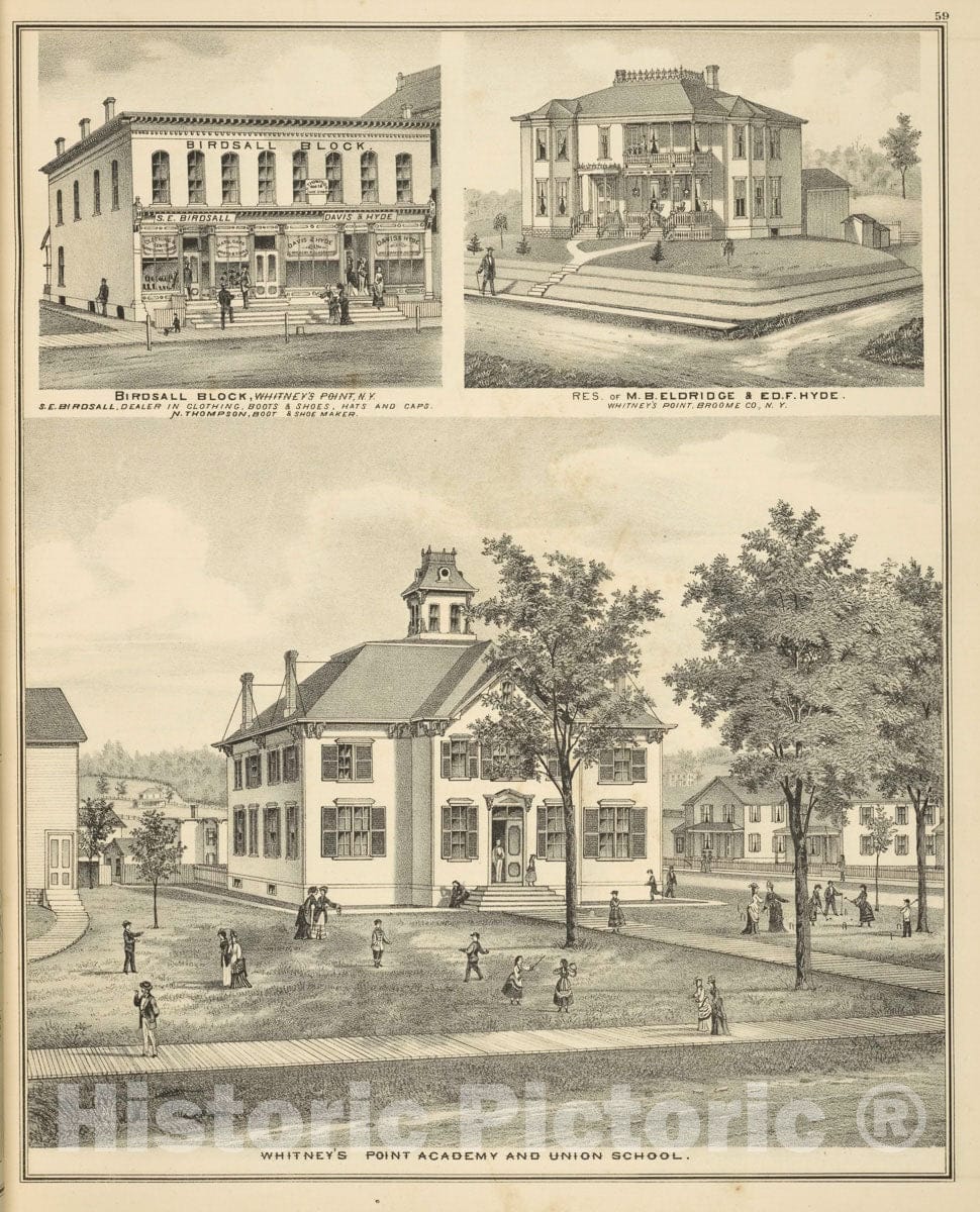 Art Print : 1876, Birdsall Block, Whitney's Point, Broome Co, N.Y - Vintage Wall Art