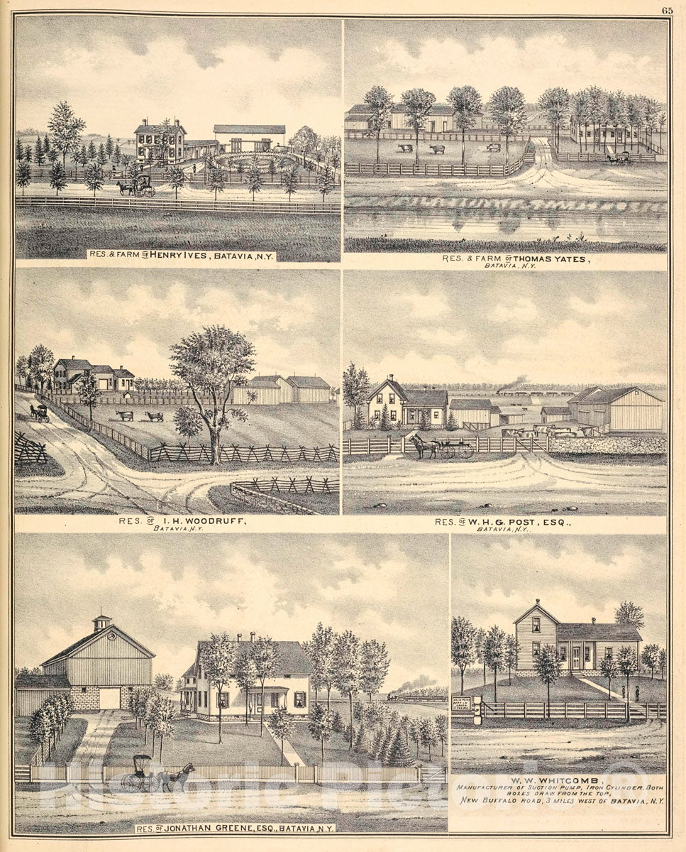 Art Print : 1876, Res. & Farm of Henry Ives, Batavia, N.Y - Vintage Wall Art