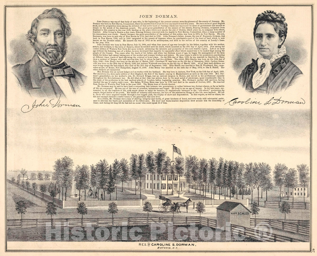 Art Print : 1876, John Dorman; Caroline S. Dorman; Res. of Caroline S. Dorman, Batavia, N.Y. - Vintage Wall Art
