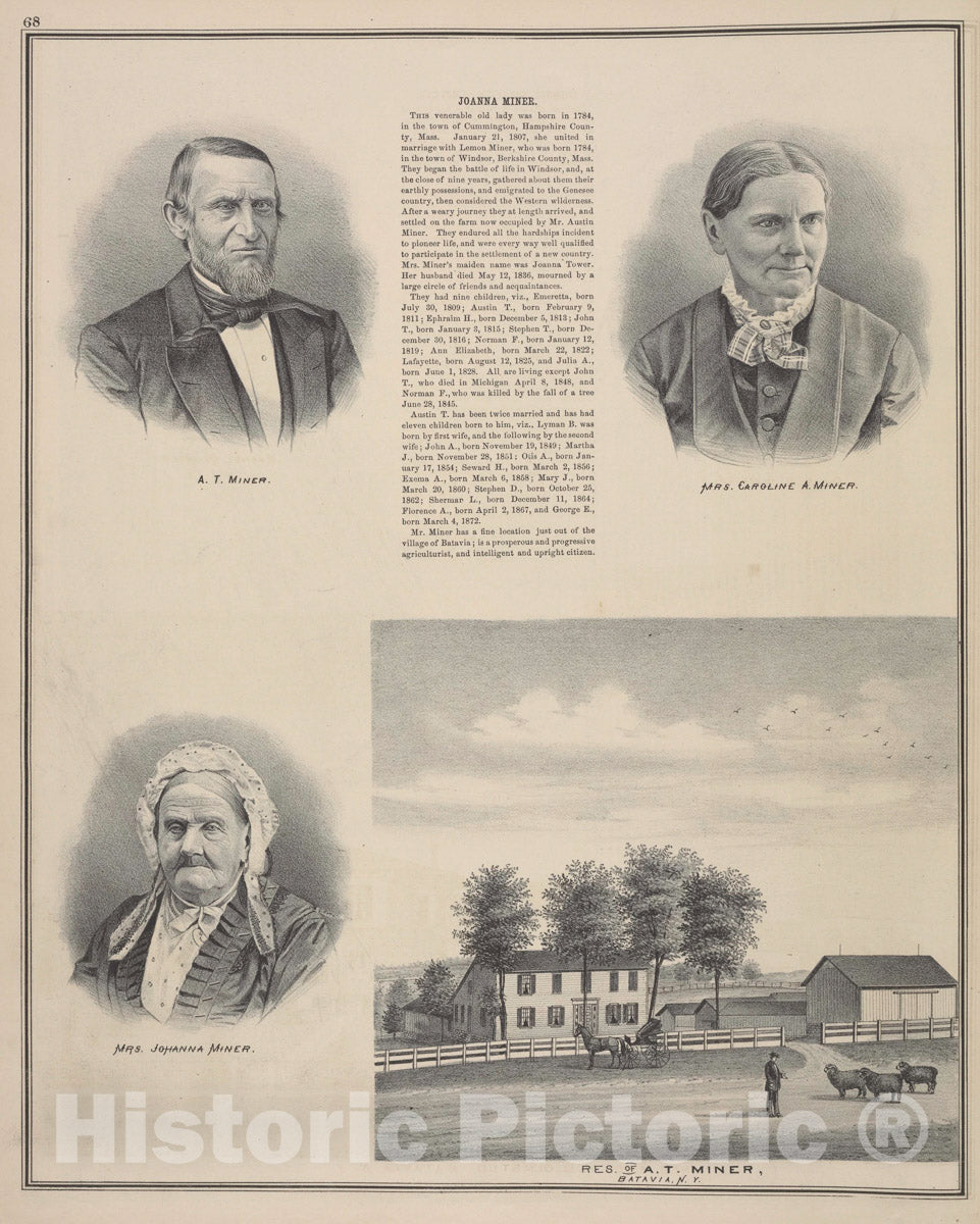 Art Print : 1876, A. T. Miner; Mrs. Caroline A. Miner; Mrs. Johanna Miner; Res. of A. T. Miner, Batavia, N.Y. - Vintage Wall Art