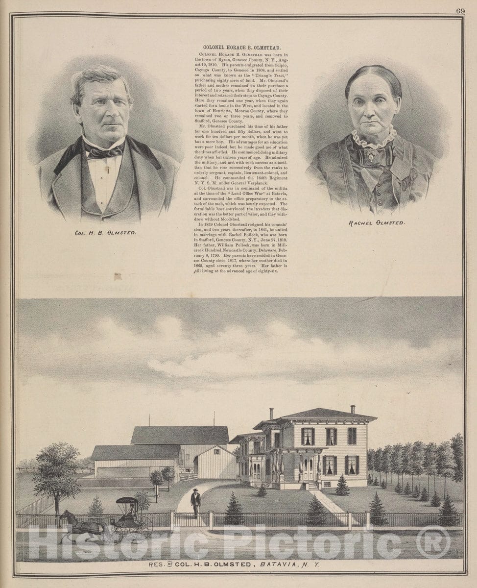 Art Print : 1876, Col. H. B. Olmsted; Rachel Olmsted; Res. of Col. H. B. Olmsted, Batavia, N.Y. - Vintage Wall Art