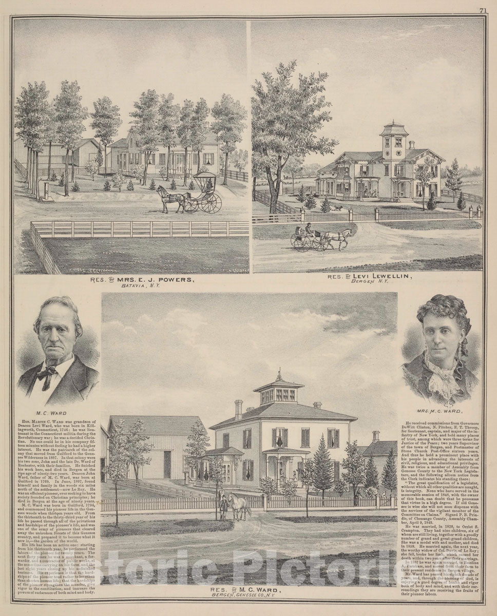 Art Print : 1876, Res. of Mrs. E. J. Powers, Batavia, N.Y - Vintage Wall Art