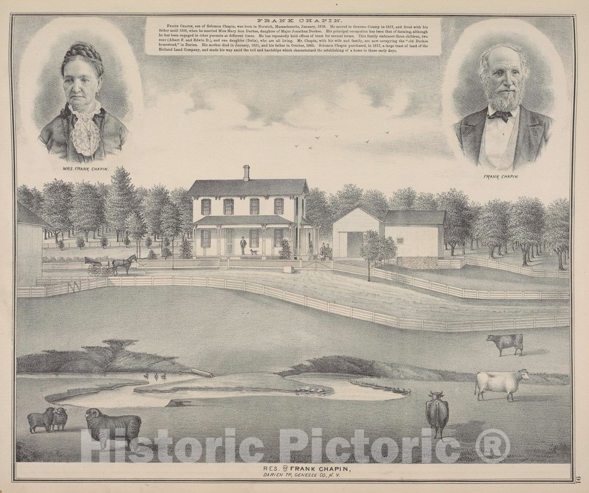 Art Print : 1876, Mrs. Frank Chapin; Res. of Frank Chapin, Darien TP, Genesee Co, N.Y; Frank Chapin. - Vintage Wall Art
