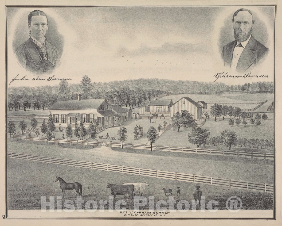 Art Print : 1876, Julia Ann Sumner ; Res. of Ephraim Sumner, Darien TP, Genesee Co, N.Y; Ephraim Sumner - Vintage Wall Art