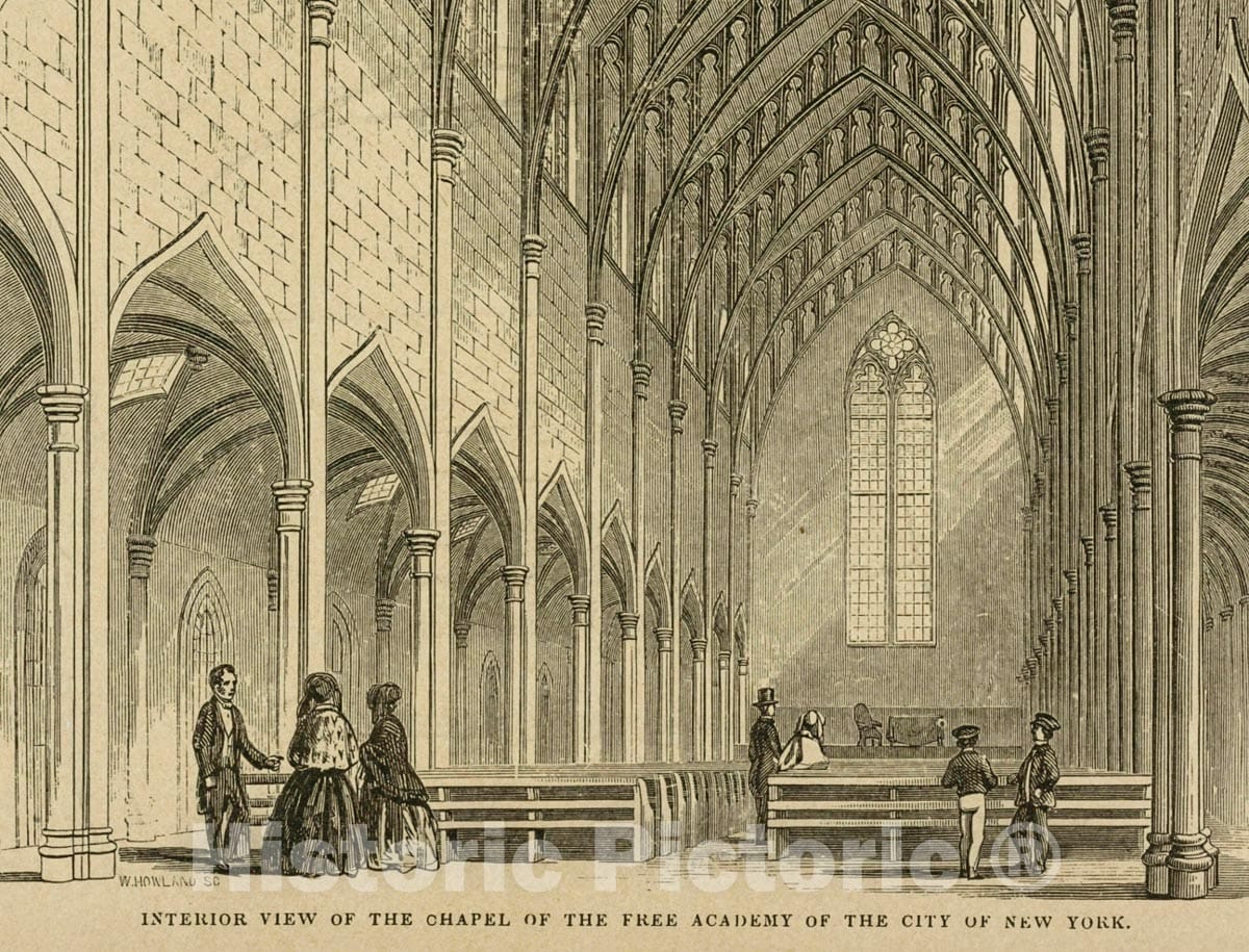 Art Print : Public Schools. Interior View of The Chapel of The Free Academy of The City of New York - Vintage Wall Art