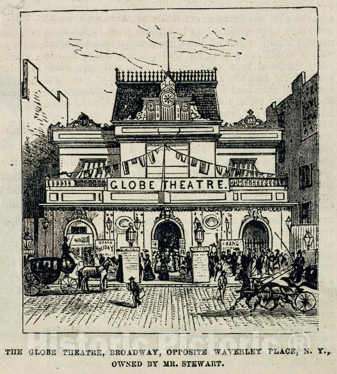 Art Print : The Globe Theatre, Broadway, Opposite Waverly Place, N.Y. Owned by Mr. Stewart. - Vintage Wall Art