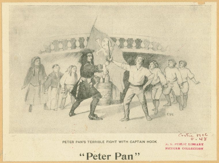 Art Print : Peter Pan's Terrible Fight with Captain Hook, 1906 - Vintage Wall Art