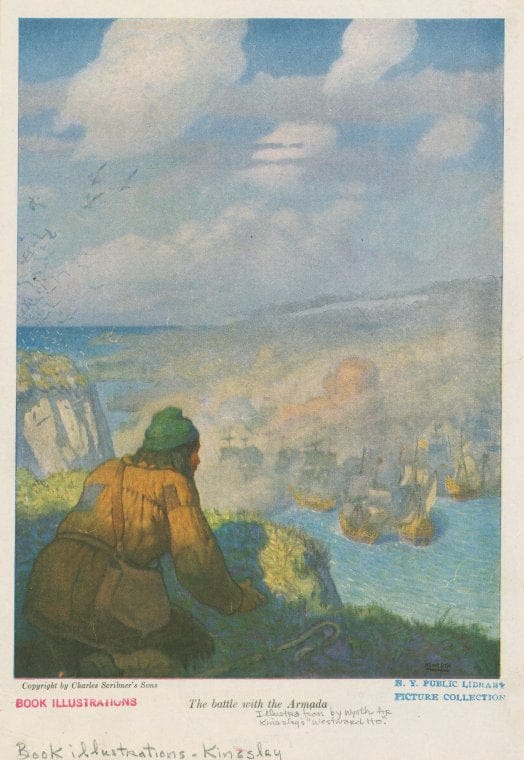 Art Print : The Battle with The Armada, 1882 - Vintage Wall Art
