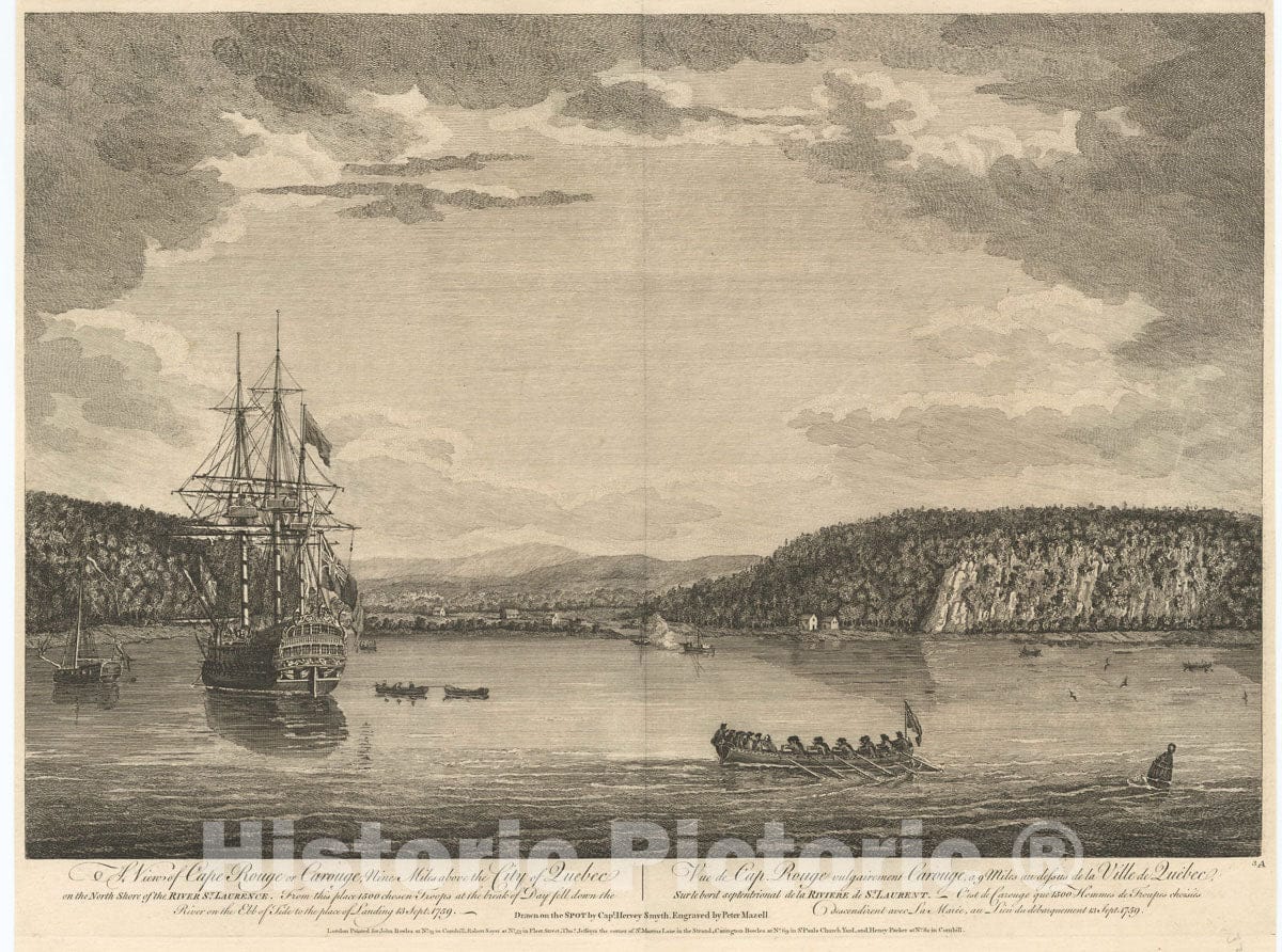 Art Print : A View of Cape Rouge or Carouge, Nine Miles Above The City of Quebec on The North Shore of The River St. Laurence. - Vintage Wall Art