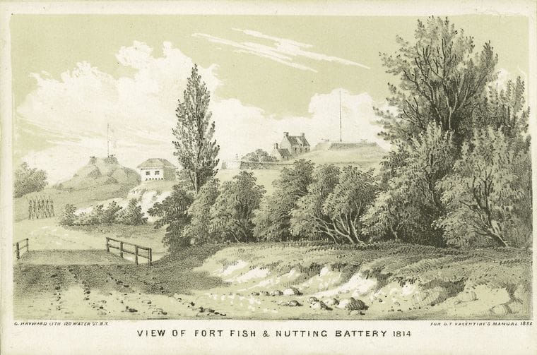 Art Print : 1828, View of Fort Fish & Nutting Battery 1814 - Vintage Wall Art