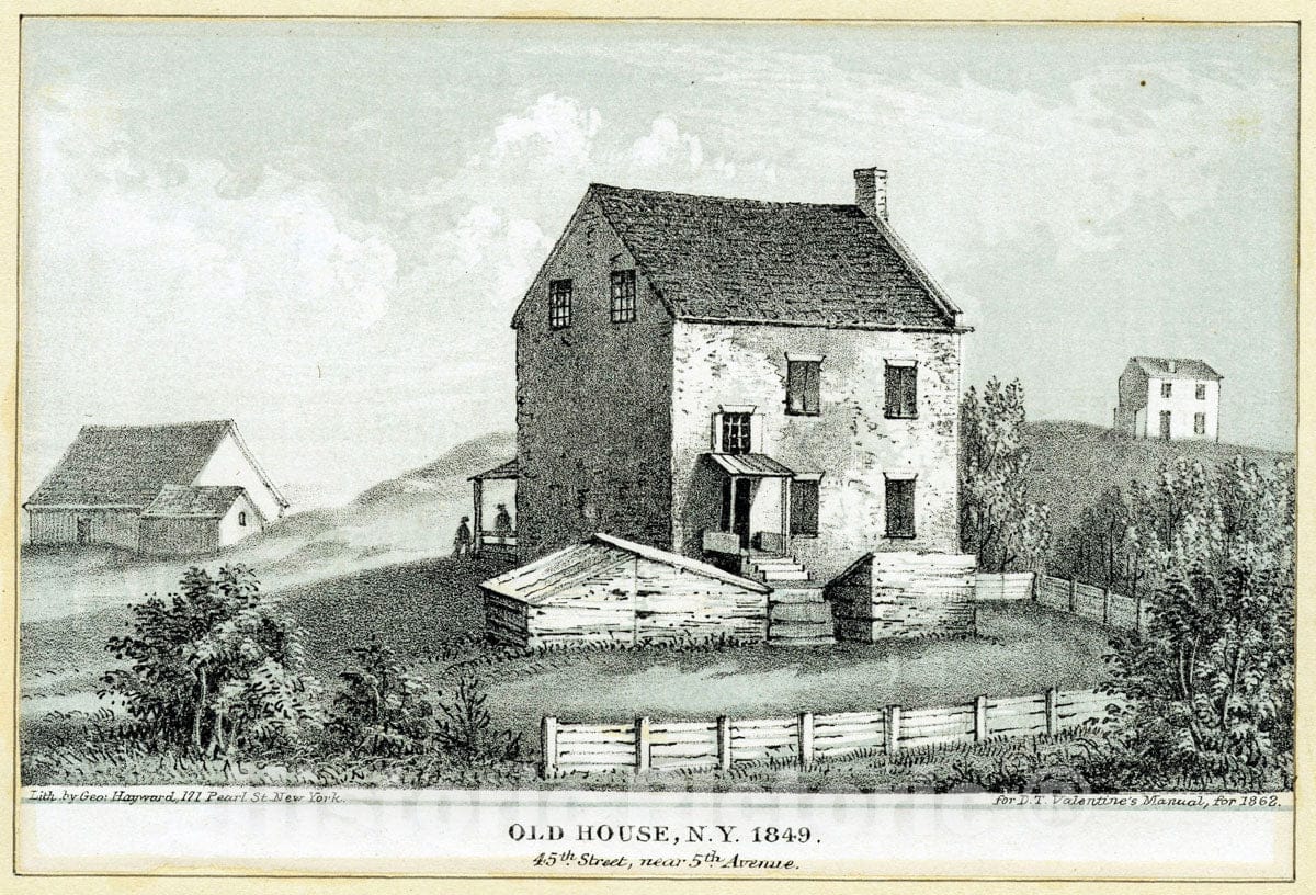 Art Print : 1828, Old House N.Y. 1849 45th Street, Near 5th Avenue - Vintage Wall Art