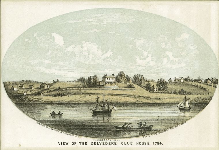 Art Print : 1828, View of The Belvedere Club House 1794 - Vintage Wall Art