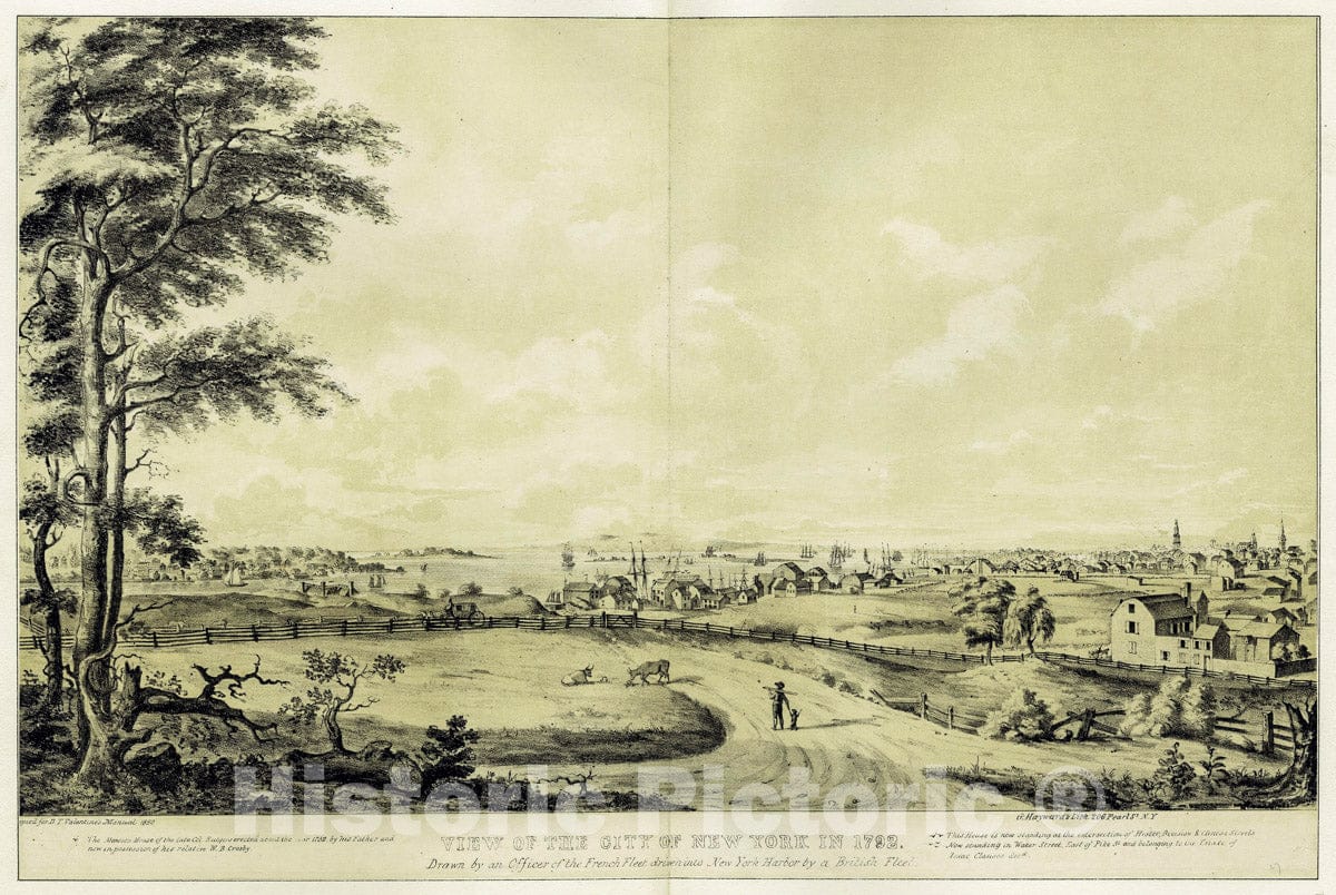 Art Print : 1828, View of The City of New York in 1792 Drawn by an Officer of The French Fleet Driven into New York Harbor by The British Fleet - Vintage Wall Art